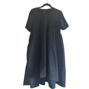 cos black jersey dress COS Cape Panelled Long Jersey Dress Size XS Black Asymmetrical Crew Neck